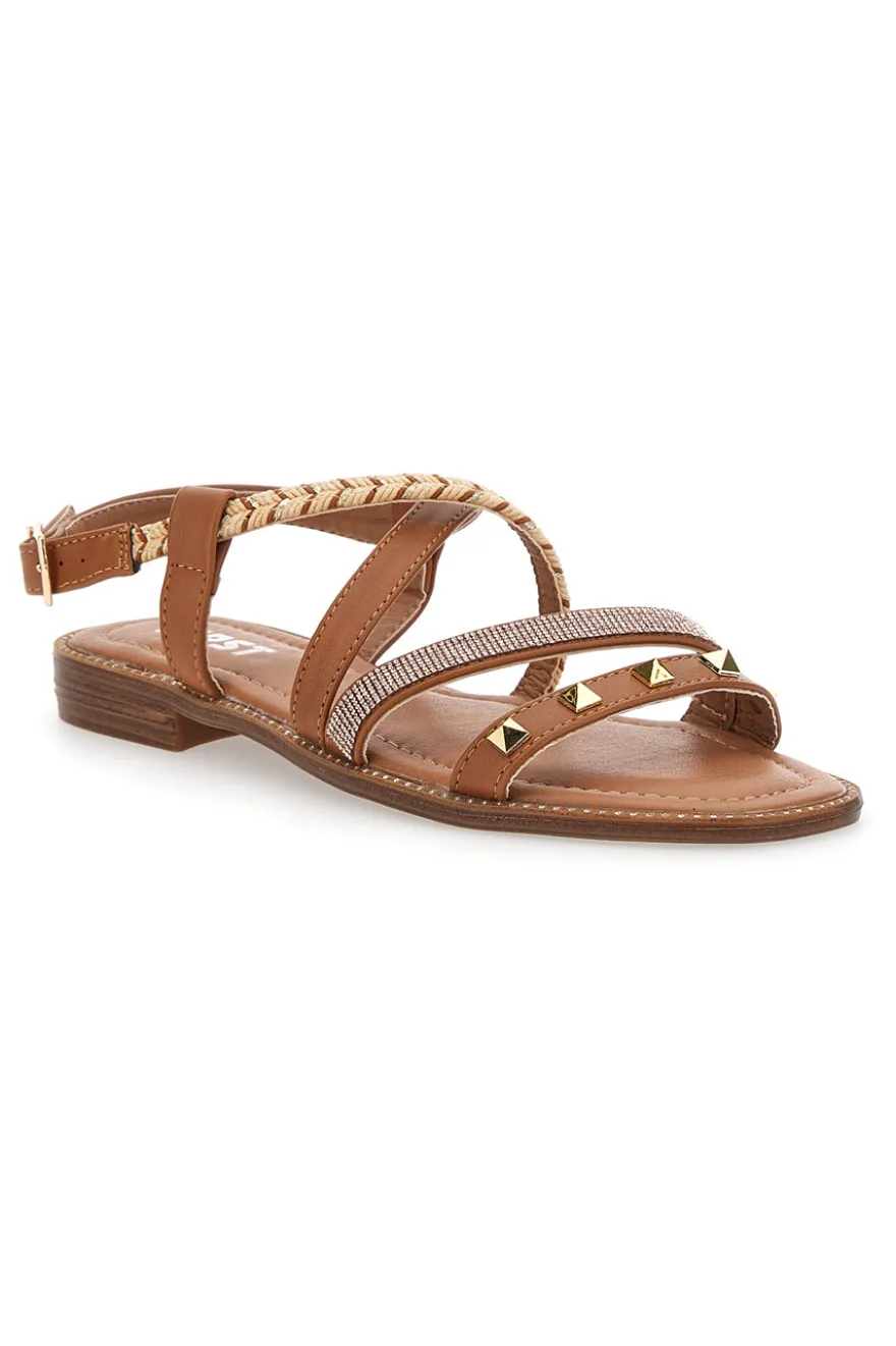 Sandali Marroni Con Suola Flat e Borchie The First 313811