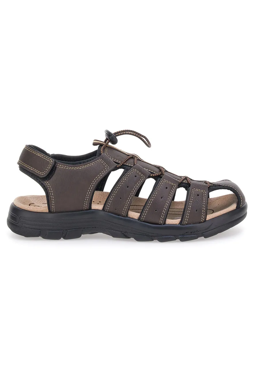 Sandali marroni con velcro ed elastico johes land 2208