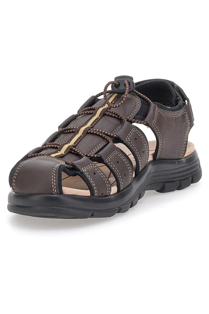 Sandali marroni con velcro ed elastico johes land 2208