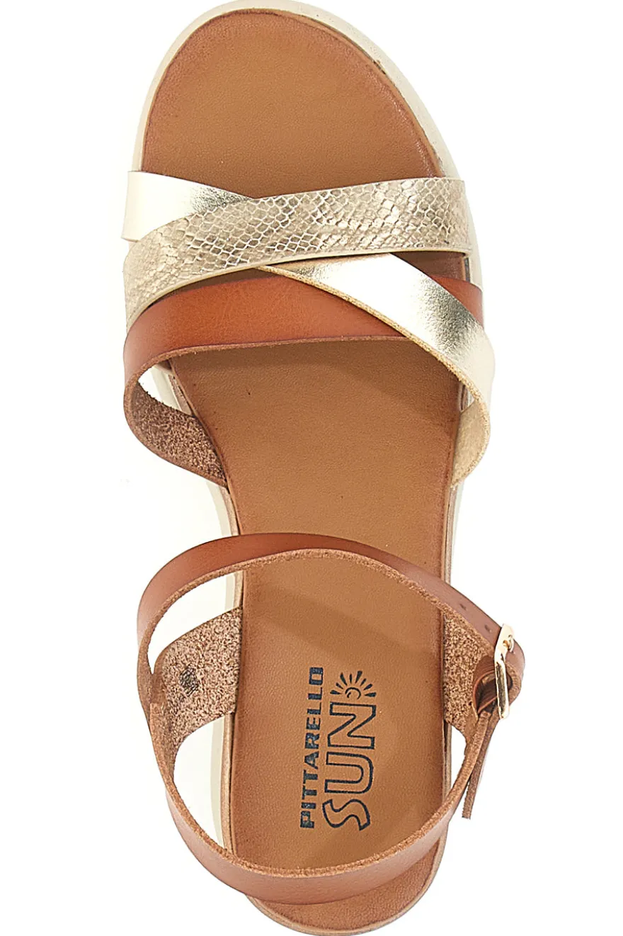 Sandali marroni con zeppa bassa e fasce incrociate PITTARELLO SUN FW10172
