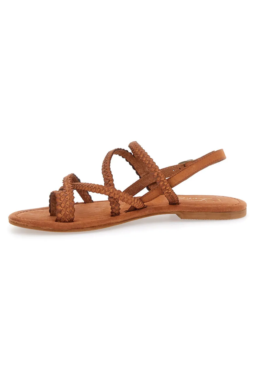 Sandali Marroni Flat In Vera Pelle Pittarello Look 5024
