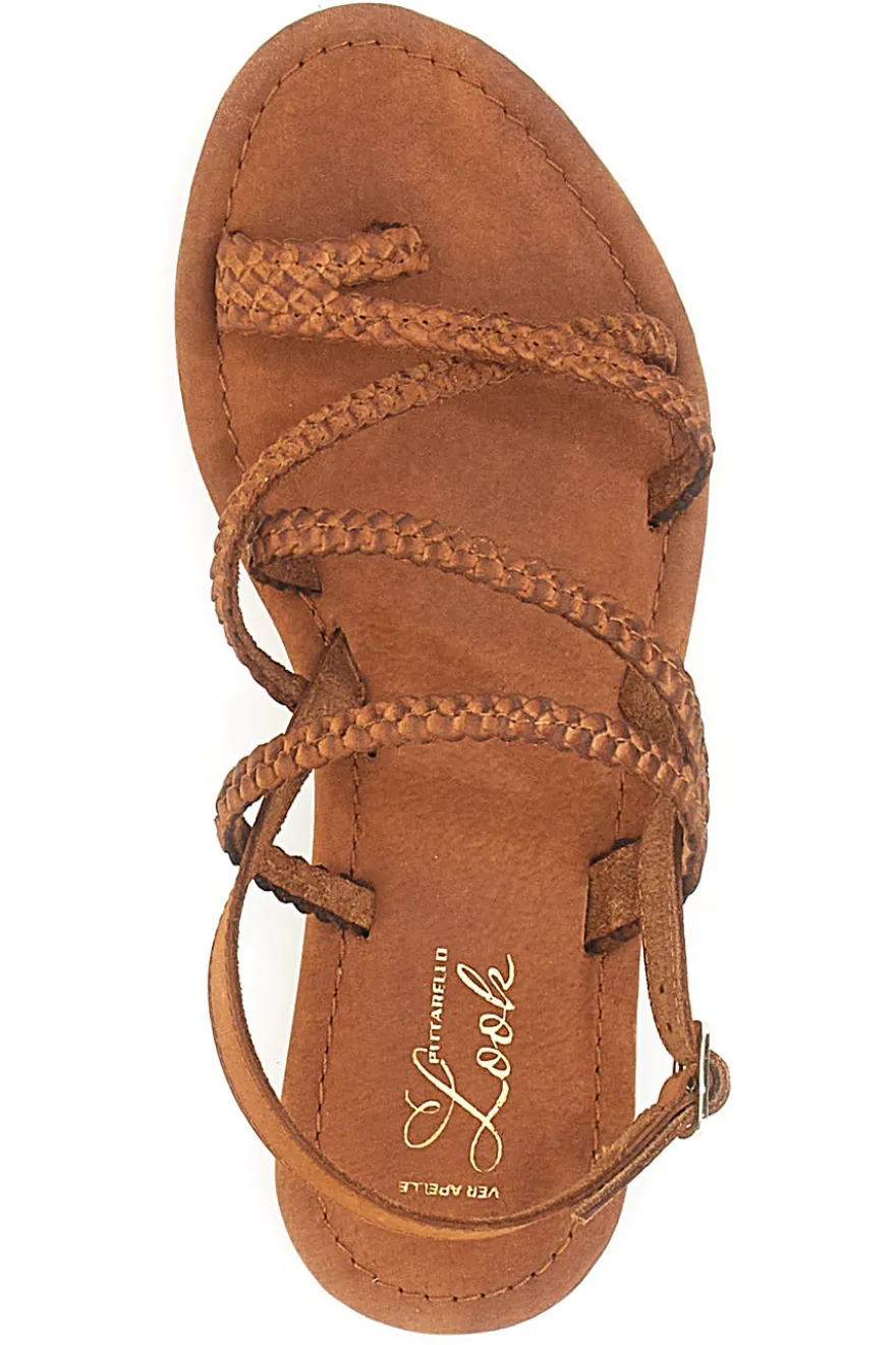 Sandali Marroni Flat In Vera Pelle Pittarello Look 5024