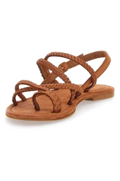 Sandali Marroni Flat In Vera Pelle Pittarello Look 5024