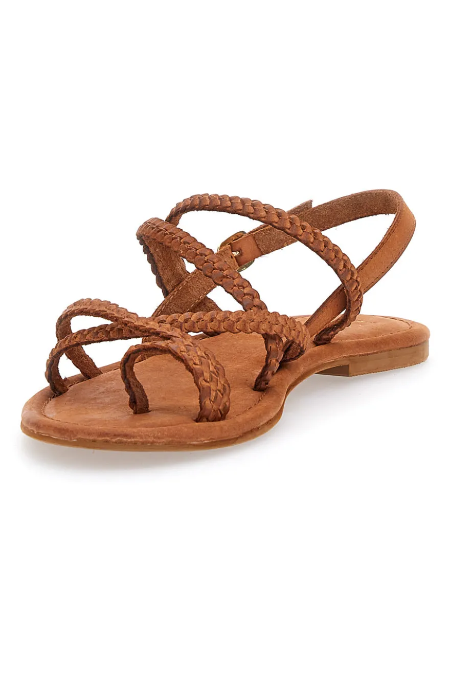 Sandali Marroni Flat In Vera Pelle Pittarello Look 5024