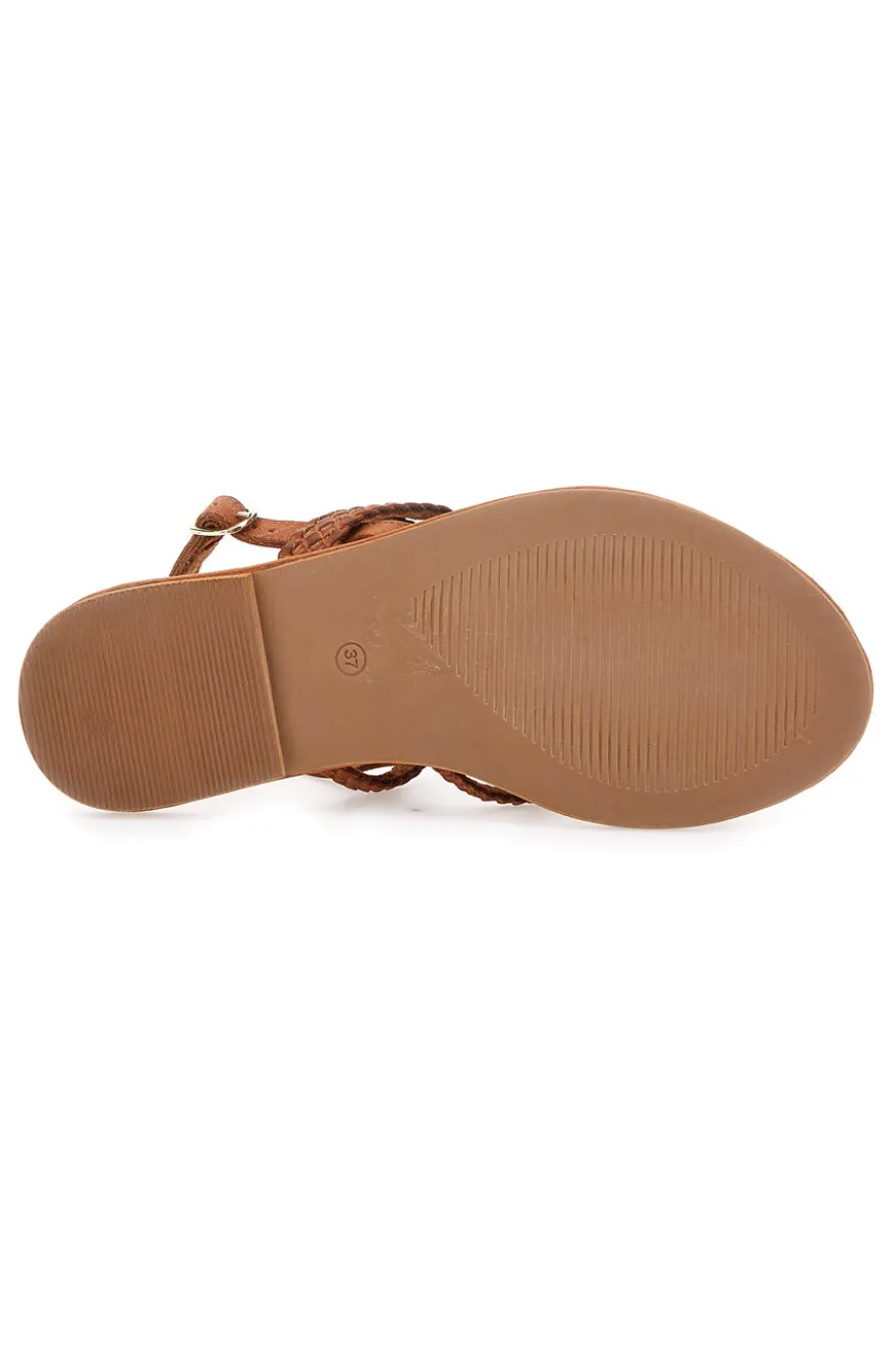 Sandali Marroni Flat In Vera Pelle Pittarello Look 5024