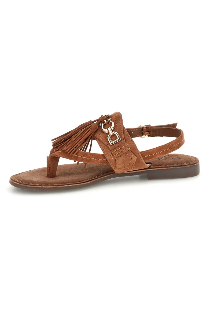 Sandali marroni in vera pelle infradito con frange Pittarello look IF6797