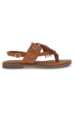 Sandali marroni in vera pelle infradito con frange Pittarello look IF6797