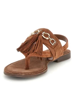 Sandali marroni in vera pelle infradito con frange Pittarello look IF6797