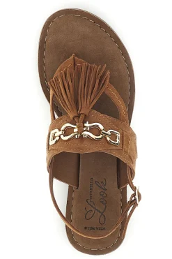 Sandali marroni in vera pelle infradito con frange Pittarello look IF6797