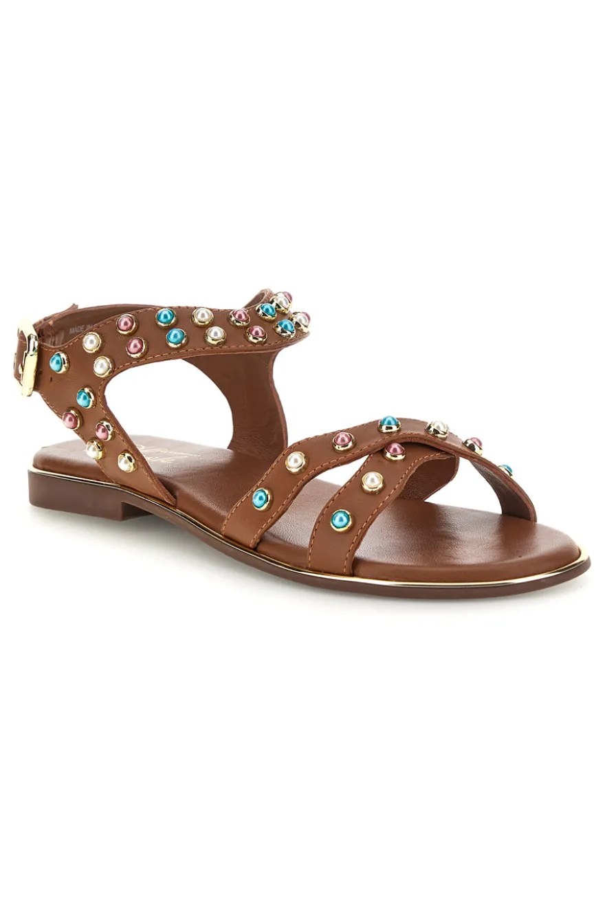 Sandali marroni in vera pelle con borchie multicolor Pittarello look IF6980