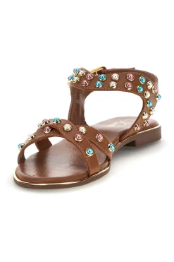 Sandali marroni in vera pelle con borchie multicolor Pittarello look IF6980