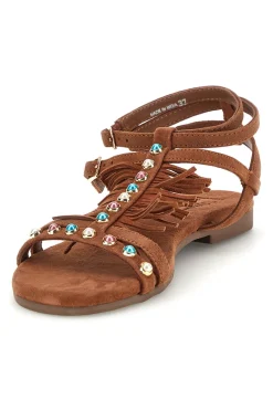 Sandali marroni in vera pelle con borchie e frange Pittarello look IF6927