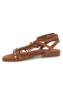 Sandali marroni in vera pelle con borchie e frange Pittarello look IF6927