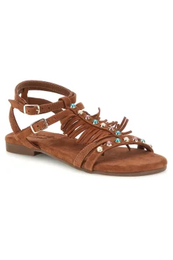 Sandali marroni in vera pelle con borchie e frange Pittarello look IF6927