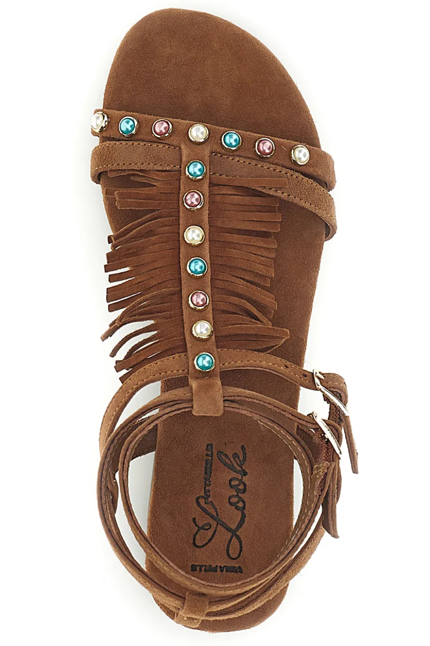 Sandali marroni in vera pelle con borchie e frange Pittarello look IF6927