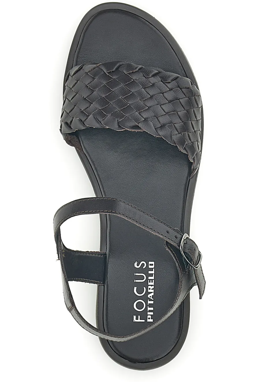 Sandali marroni in vera pelle intrecciati con cinturino Pittarello focus 222230
