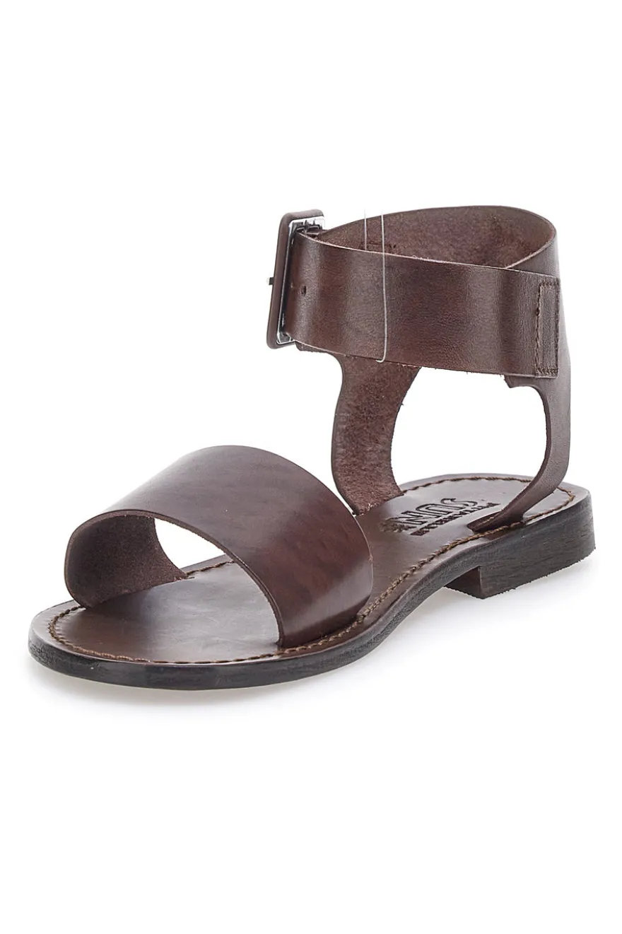 Sandali marroni in vera pelle Made in Italy con fascia larga Pittarello Sun 1734