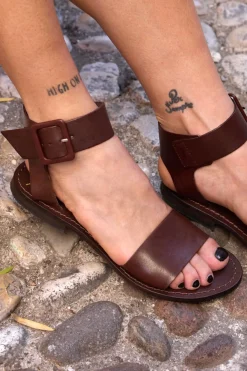 Sandali marroni in vera pelle Made in Italy con fascia larga Pittarello Sun 1734