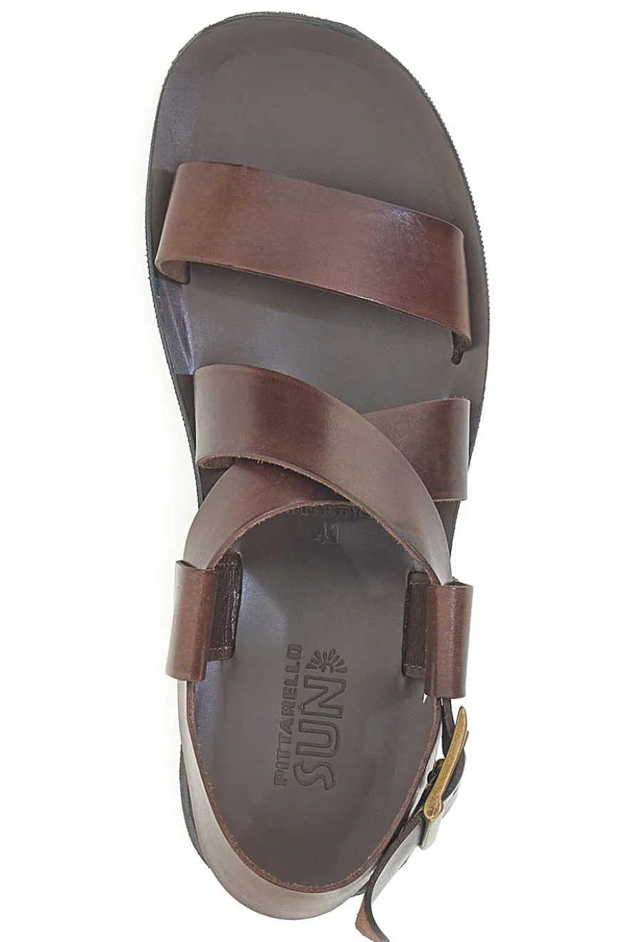 Sandali marroni in vera pelle intrecciati Made in Italy Pittarello Sun 4412