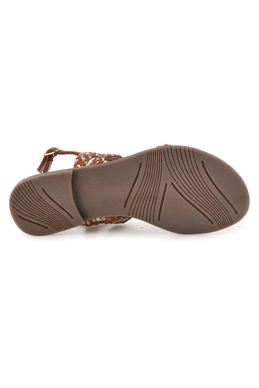 Sandali marroni in vera pelle con fasce intrecciate Pittarello look IF10104