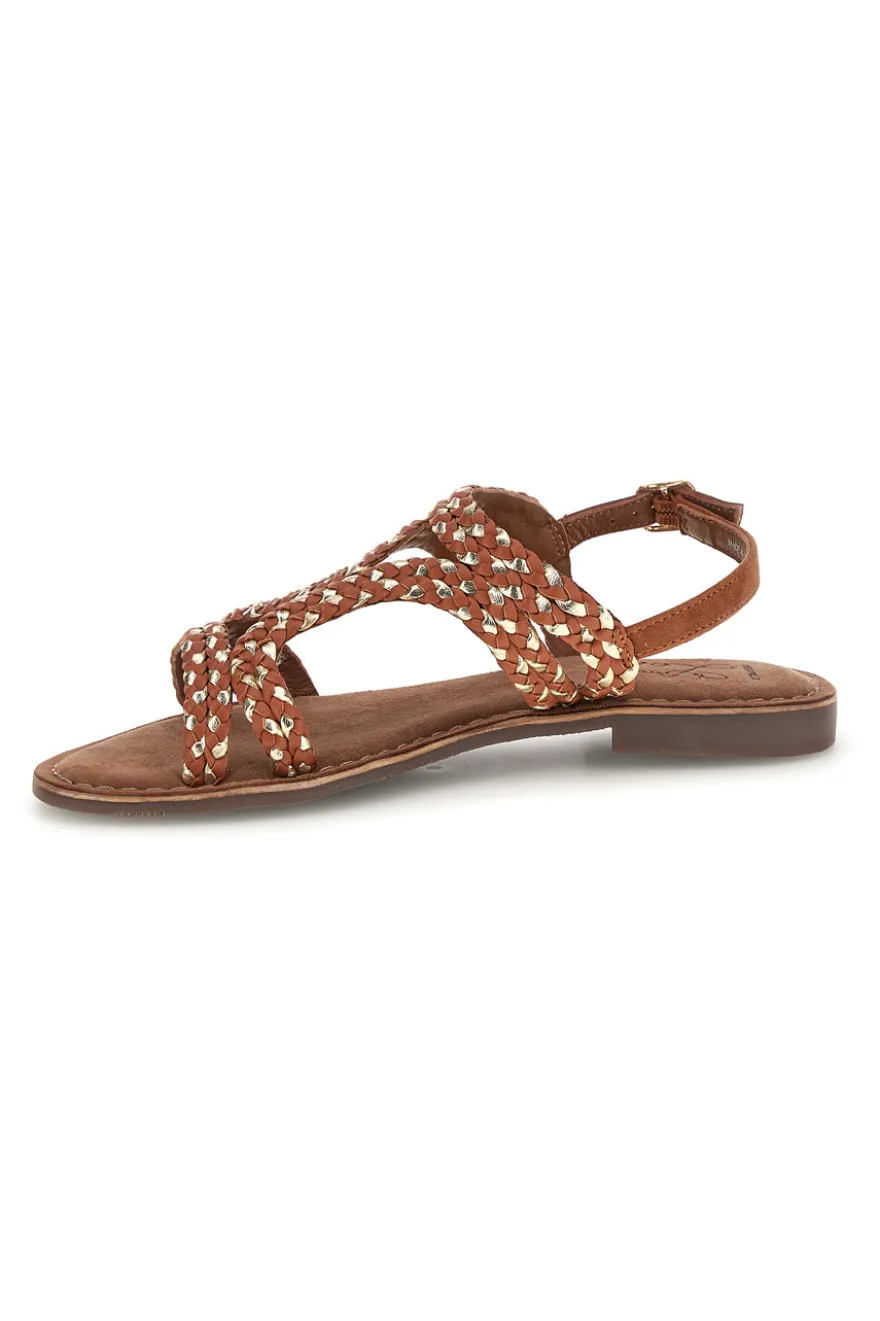 Sandali marroni in vera pelle con fasce intrecciate Pittarello look IF10104
