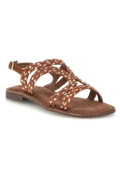 Sandali marroni in vera pelle con fasce intrecciate Pittarello look IF10104