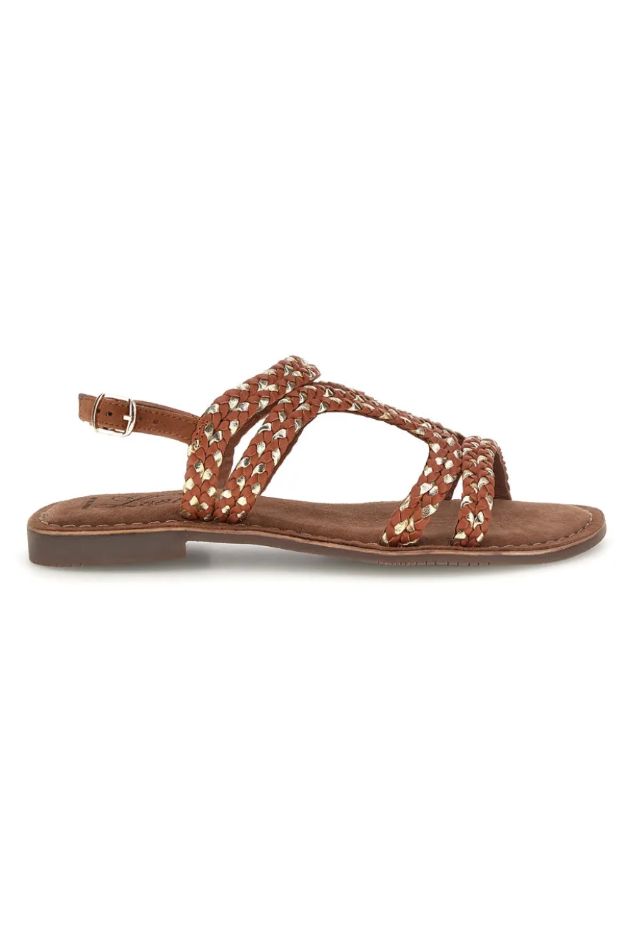 Sandali marroni in vera pelle con fasce intrecciate Pittarello look IF10104