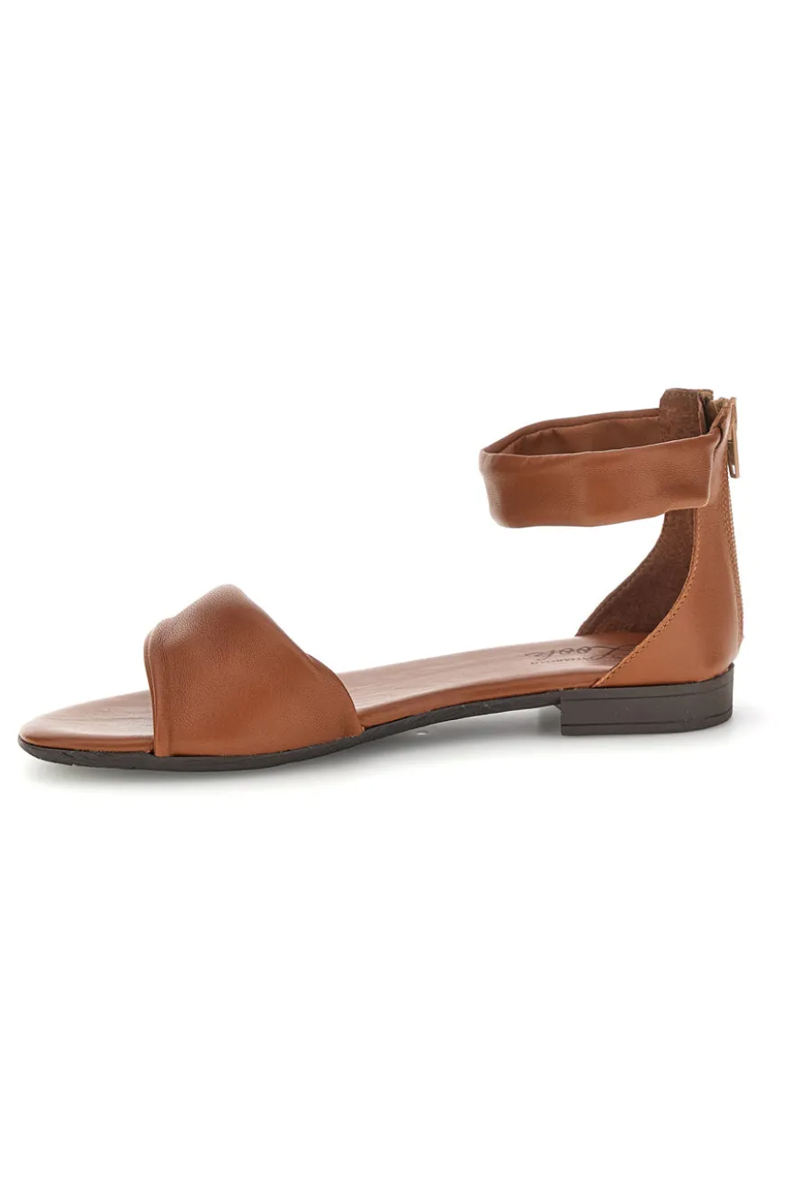 Sandali marroni in vera pelle incrociati con cerniera sul retro Pittarello look 225675