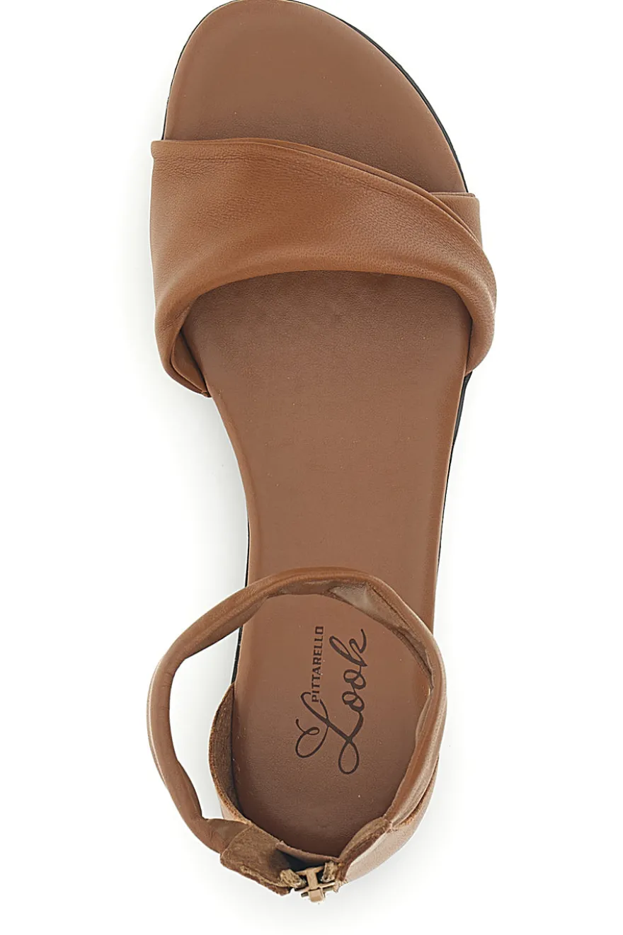 Sandali marroni in vera pelle incrociati con cerniera sul retro Pittarello look 225675