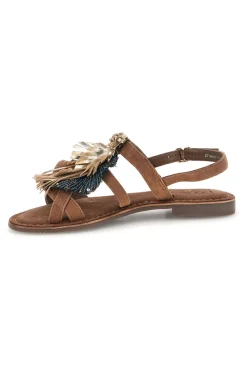 Sandali marroni in vera pelle con frange e decoro frontale Pittarello look IF8162