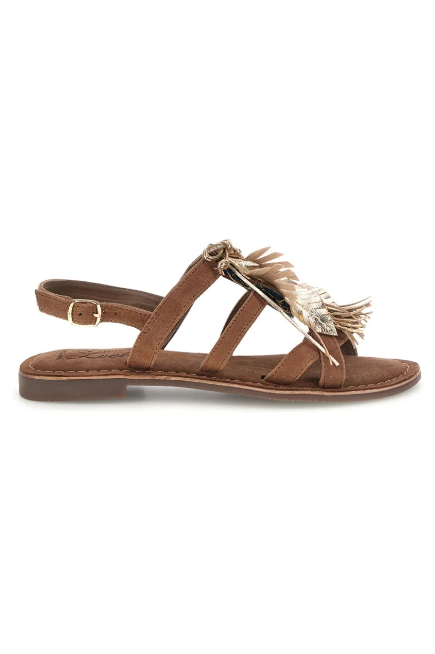 Sandali marroni in vera pelle con frange e decoro frontale Pittarello look IF8162