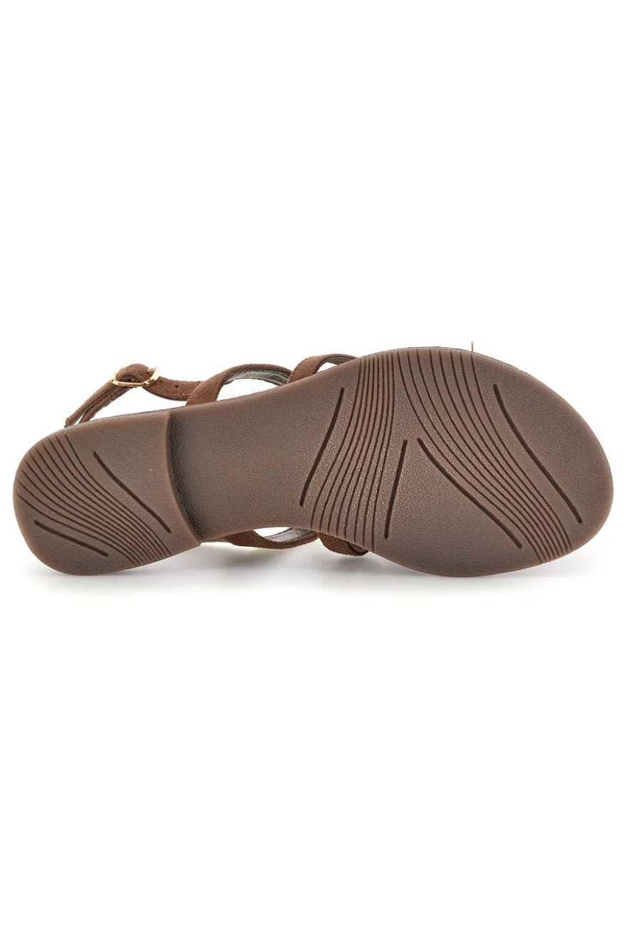 Sandali marroni in vera pelle con frange e decoro frontale Pittarello look IF8162