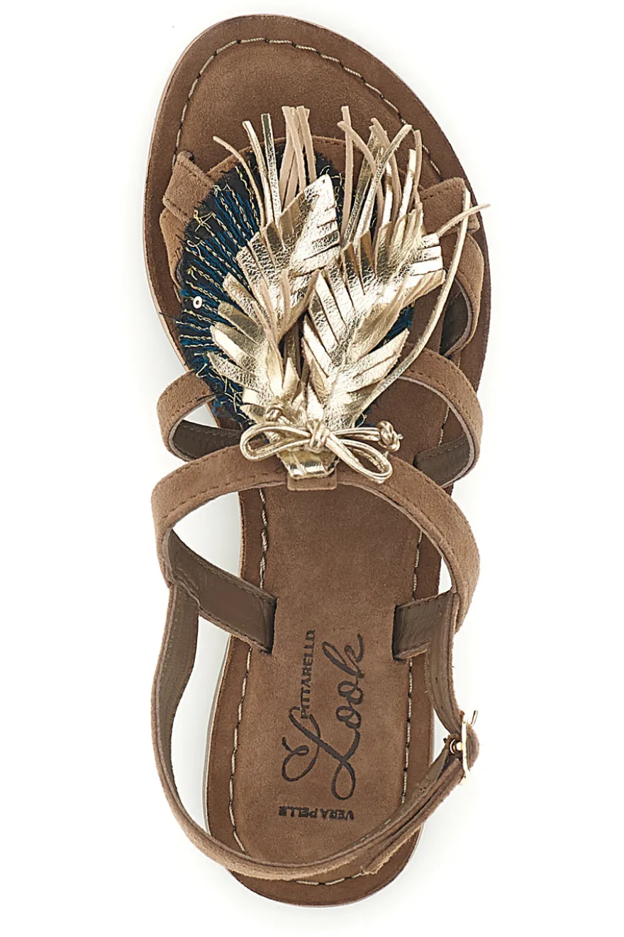 Sandali marroni in vera pelle con frange e decoro frontale Pittarello look IF8162