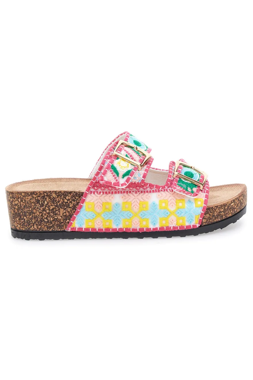 Sandali multicolor con fantasia geometrica e doppia fibbia Dame Rose APY65