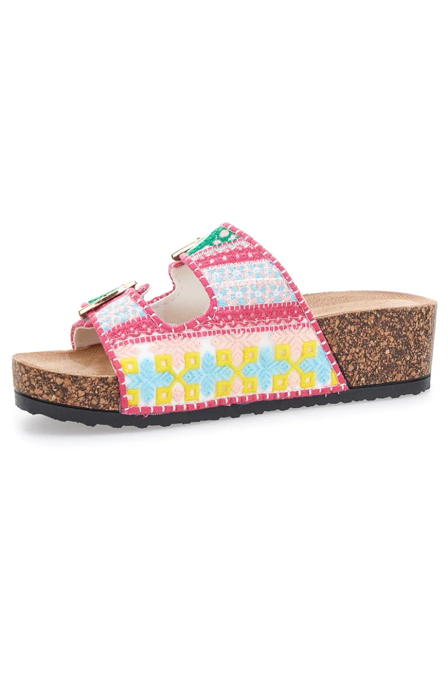Sandali multicolor con fantasia geometrica e doppia fibbia Dame Rose APY65
