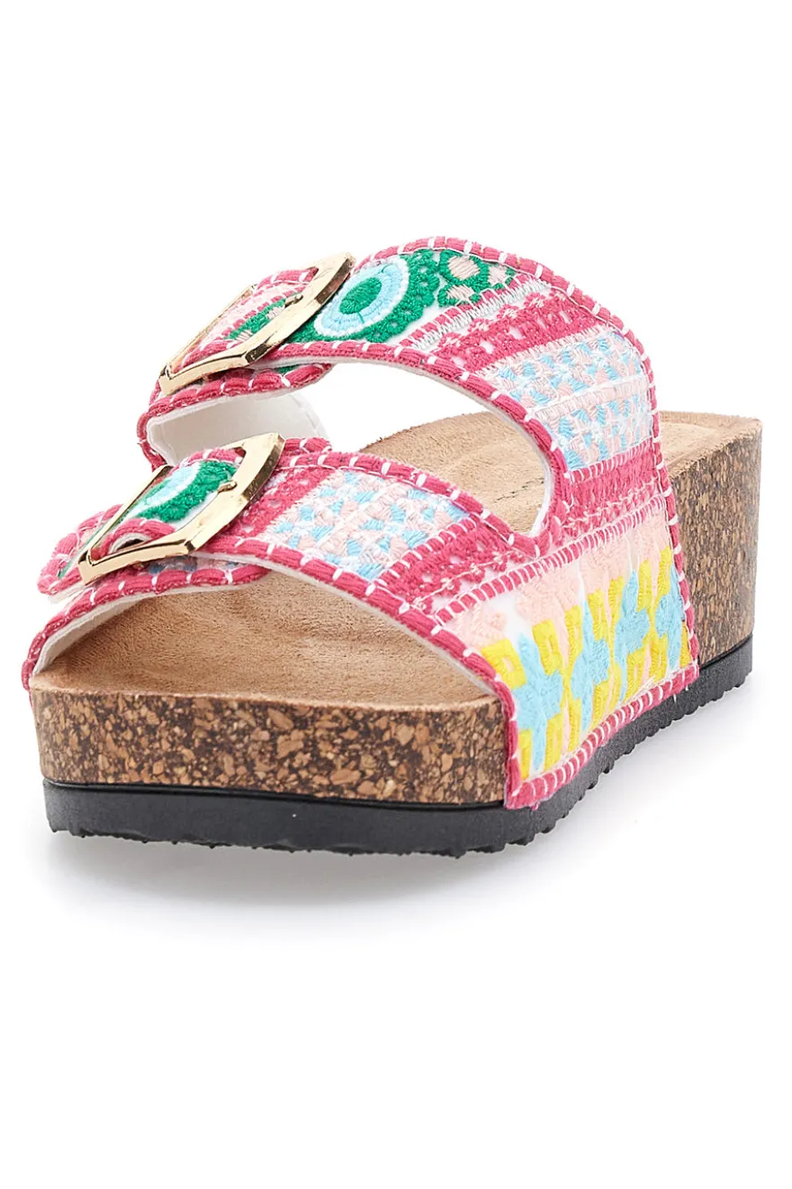 Sandali multicolor con fantasia geometrica e doppia fibbia Dame Rose APY65