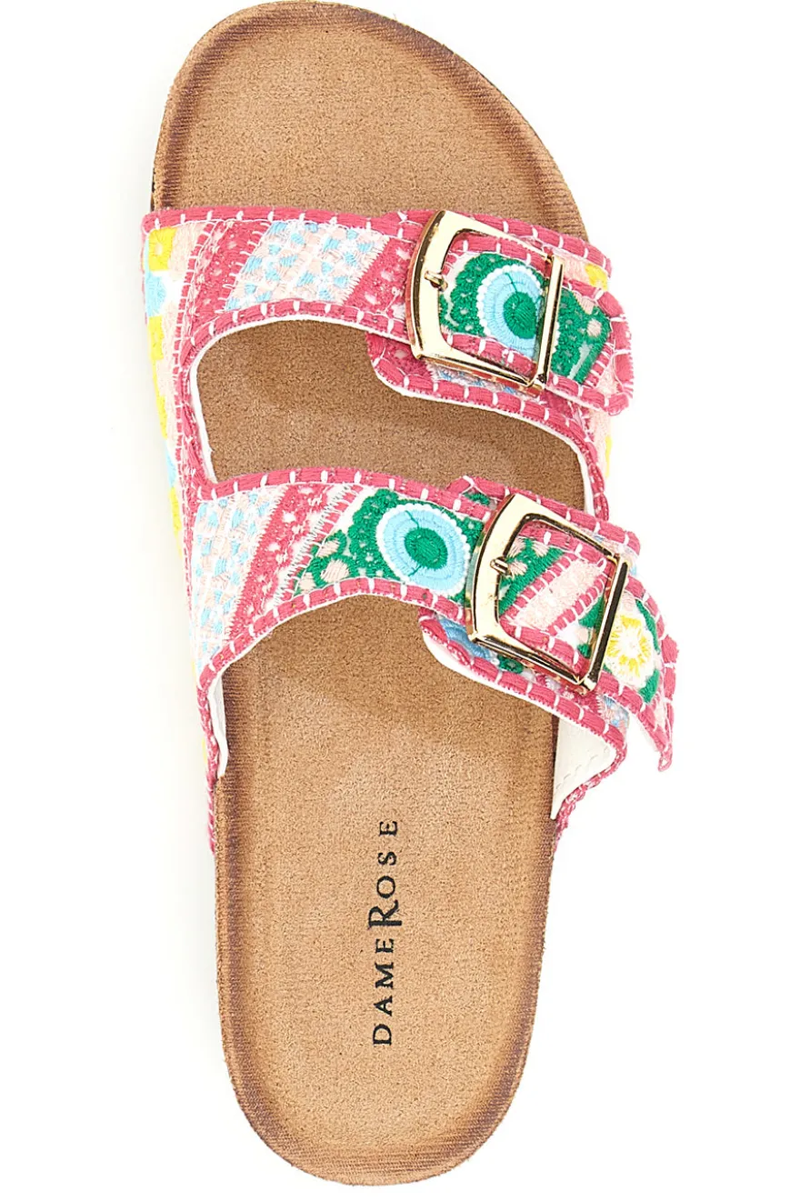 Sandali multicolor con fantasia geometrica e doppia fibbia Dame Rose APY65