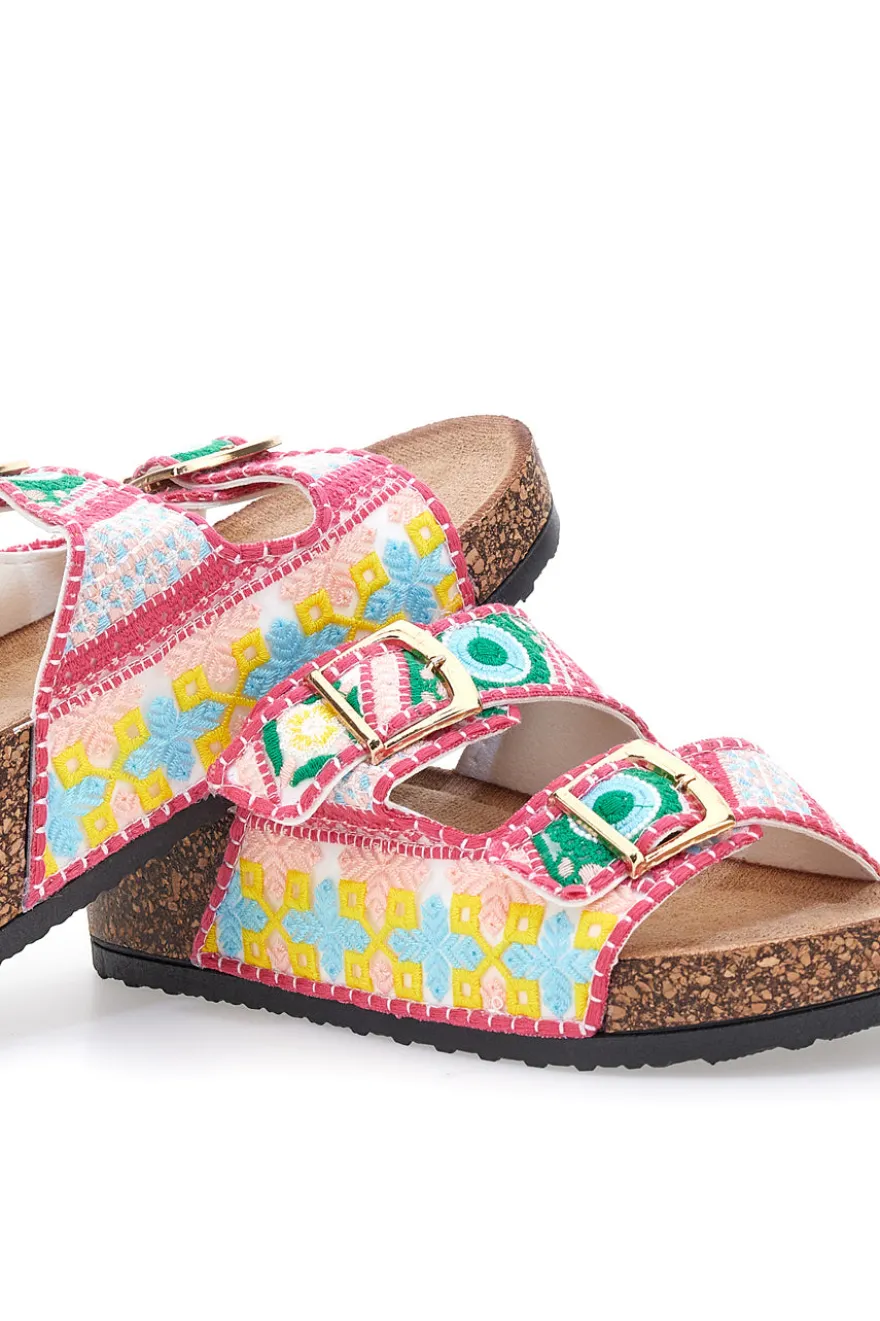 Sandali multicolor con fantasia geometrica e doppia fibbia Dame Rose APY65