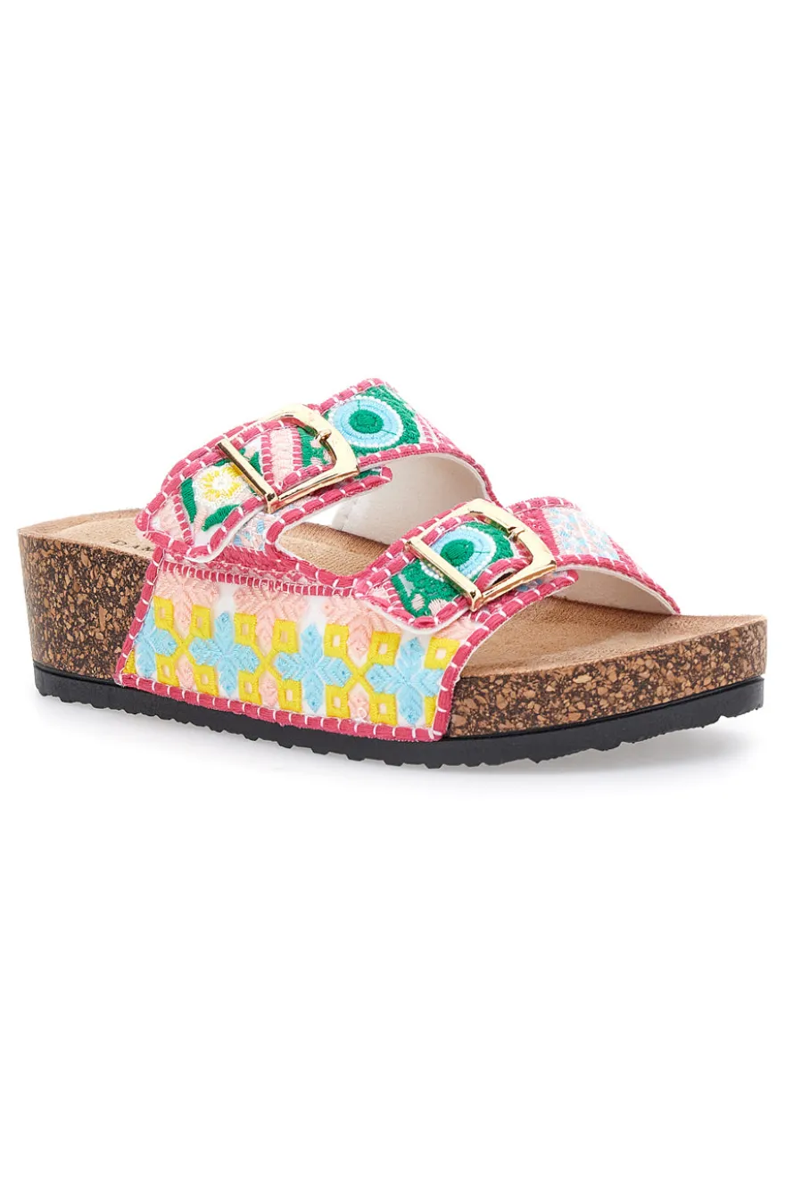 Sandali multicolor con fantasia geometrica e doppia fibbia Dame Rose APY65