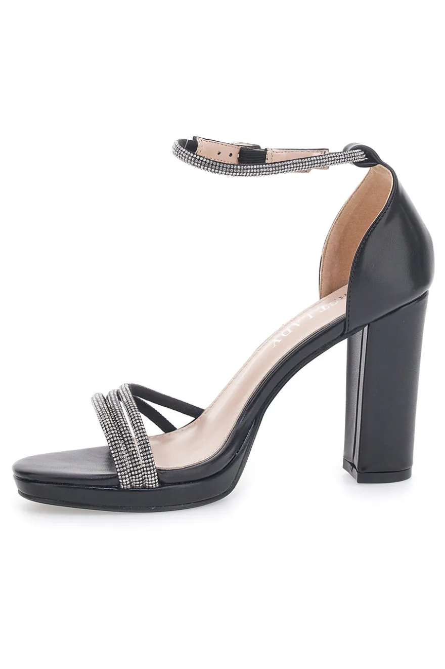 Sandali Neri Aperti Con Tacco E Cinturino First Lady P557