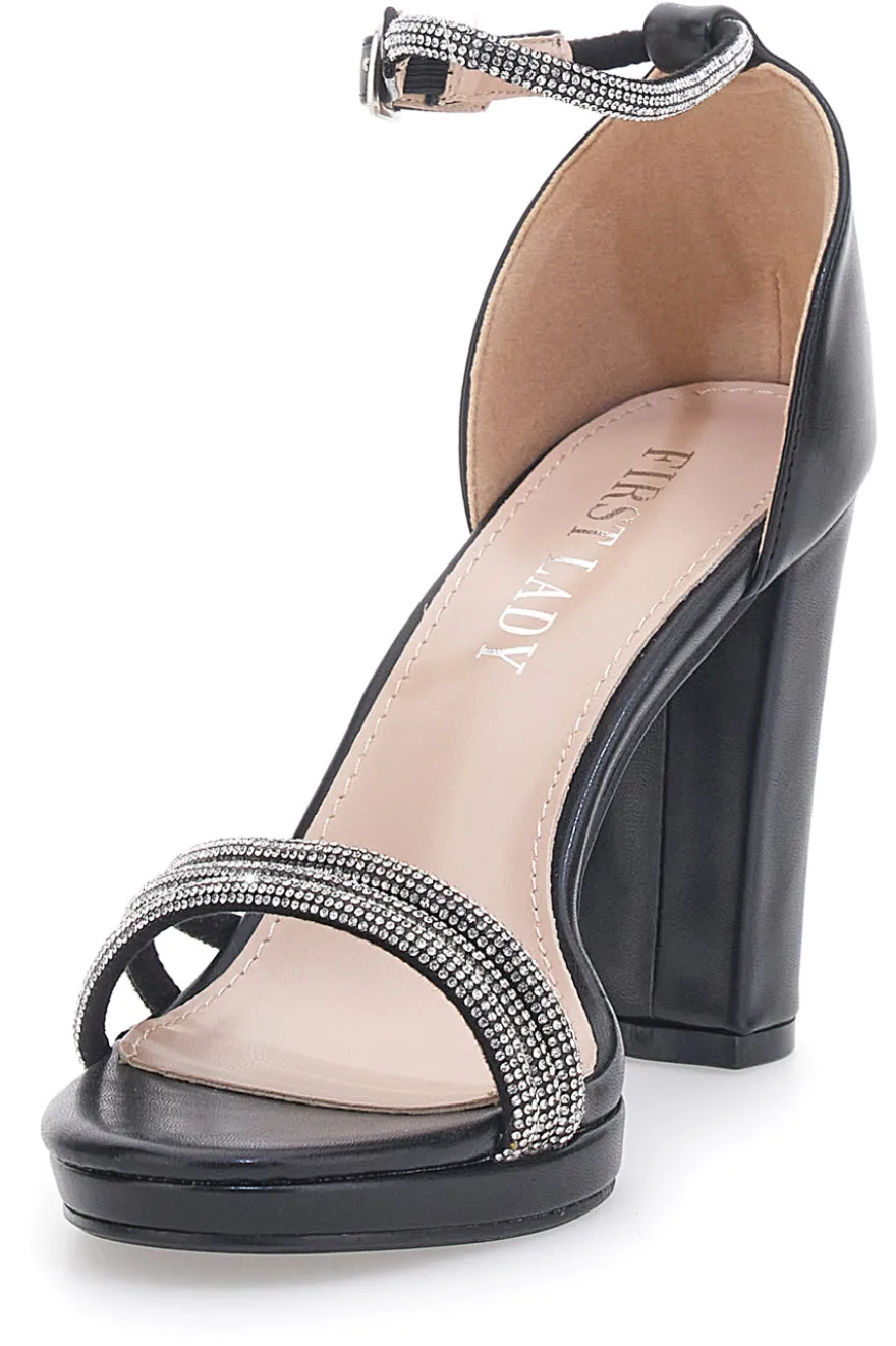 Sandali Neri Aperti Con Tacco E Cinturino First Lady P557
