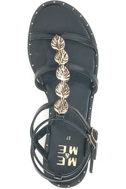 Sandali neri bassi con fascette incrociate e dettagli oro Me & Me 661