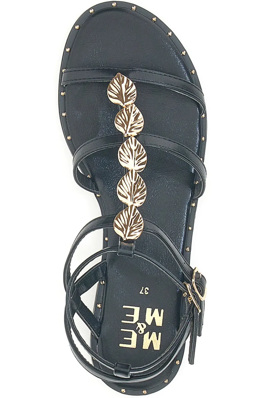 Sandali neri bassi con fascette incrociate e dettagli oro Me & Me 661