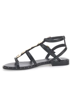 Sandali neri bassi con fascette incrociate e dettagli oro Me & Me 661