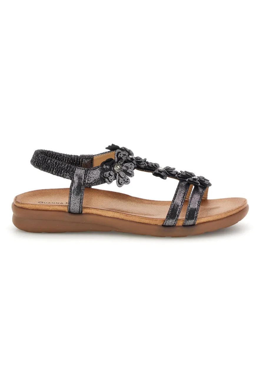 Sandali neri con applicazioni floreali Quanna mel k358673