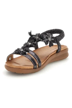 Sandali neri con applicazioni floreali Quanna mel k358673