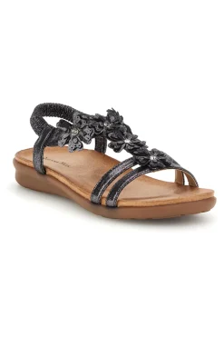 Sandali neri con applicazioni floreali Quanna mel k358673