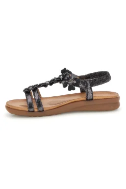 Sandali neri con applicazioni floreali Quanna mel k358673