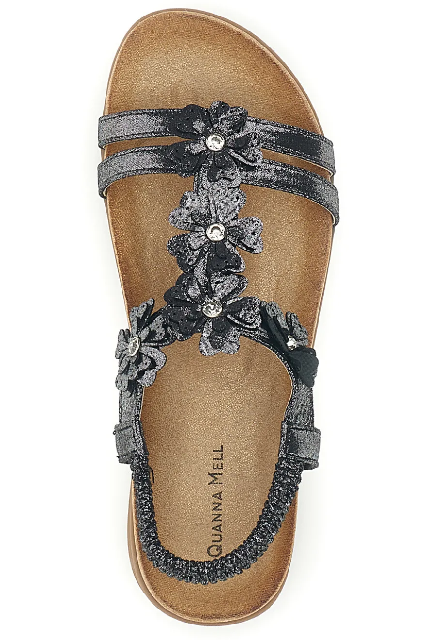 Sandali neri con applicazioni floreali Quanna mel k358673