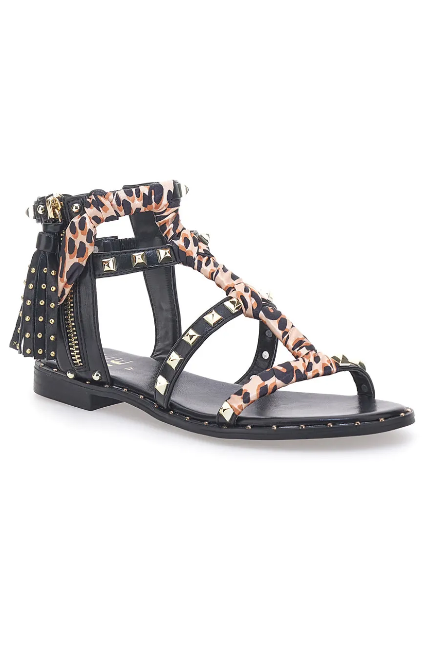 Sandali Neri Con Borchie e Foulard Me & Me 660